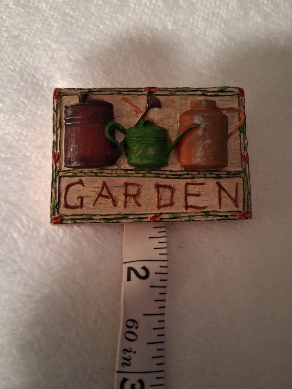 Garden Brooche Plaque with Watering Cans - Green Accents